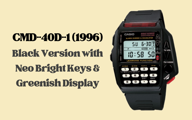 Casio CMD-40D-1 black version with Neo Bright keys and green-tinted display from 1996