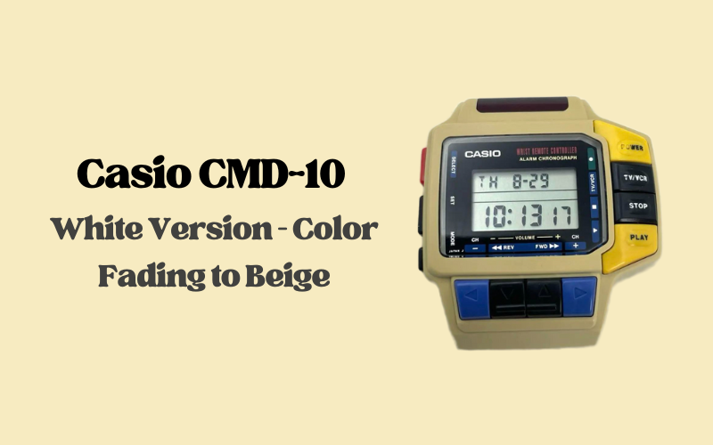 Casio CMD-10 white version vintage watch showing color fading to beige over time