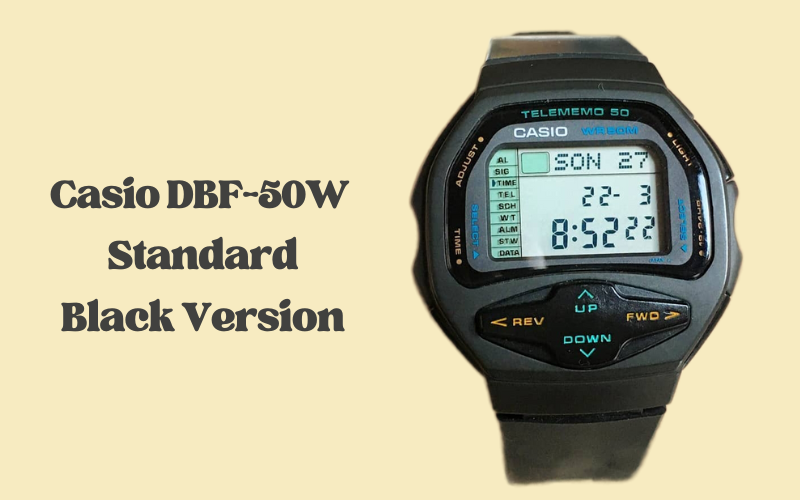 Casio DBF-50W standard black version with teal and yellow button accents