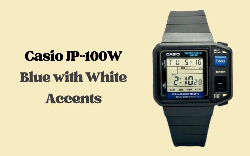 Casio JP-100W blue Pulsecheck version with white accents.