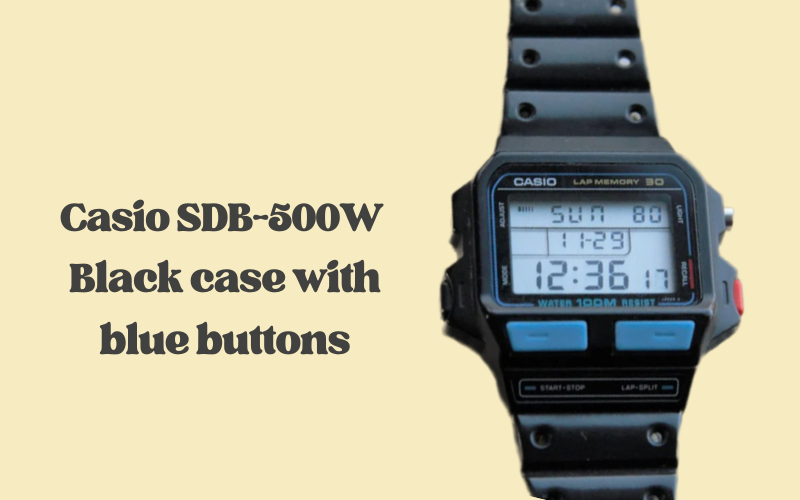 Casio SDB-500W black case with blue buttons, vintage runner’s watch