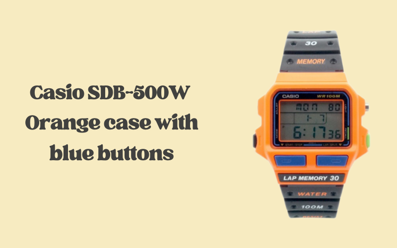 Casio SDB-500W orange case with blue buttons, collectible variant