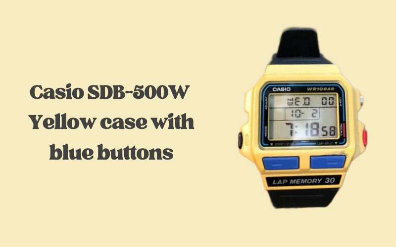 Casio SDB-500W yellow case with blue buttons, rare Casio running watch