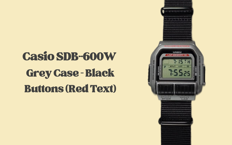 Casio SDB-600W grey case version with black buttons and red text highlights
