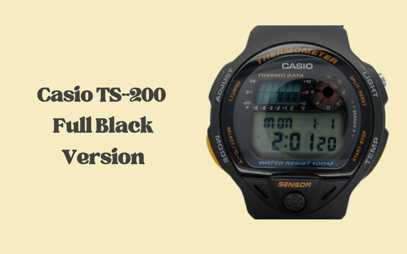 Casio TS-200 full black resin version with orange lettering.
