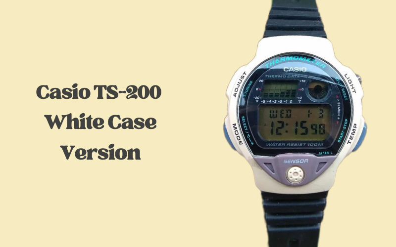 Casio TS-200 in white resin case with grey elements and thermometer function.