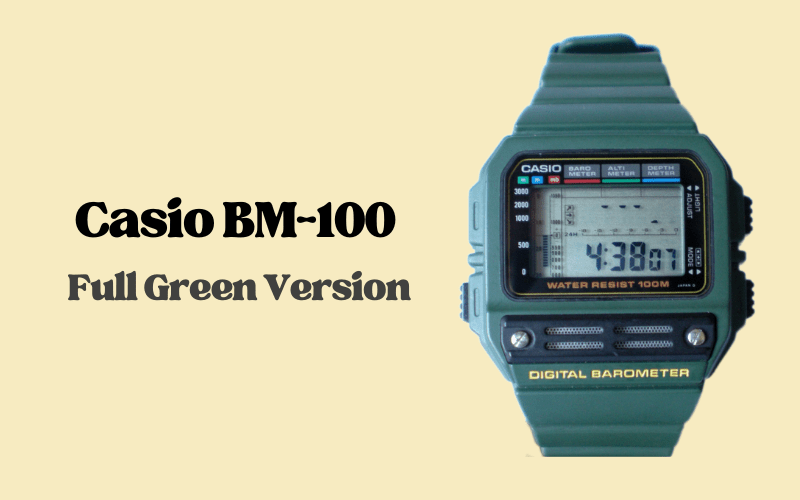 Casio BM-100 full green digital barometer watch.