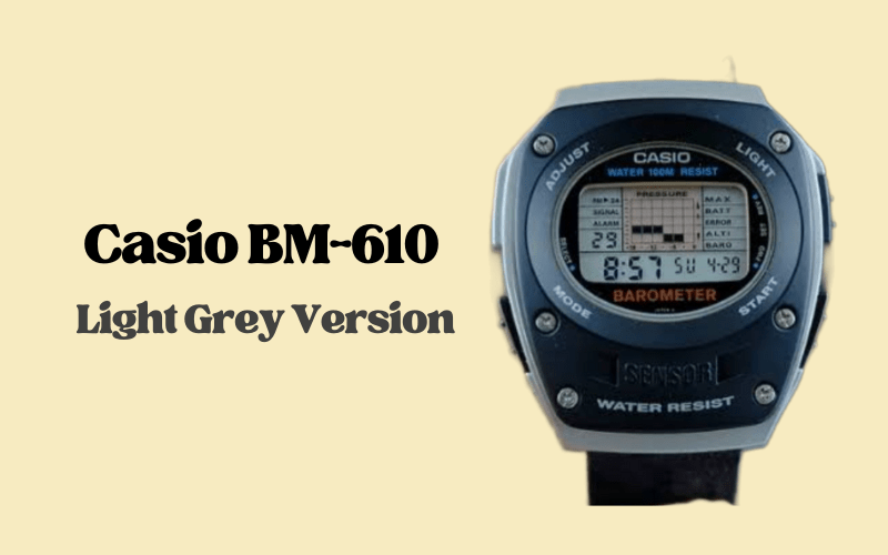 Casio BM-610 light grey digital barometer watch.