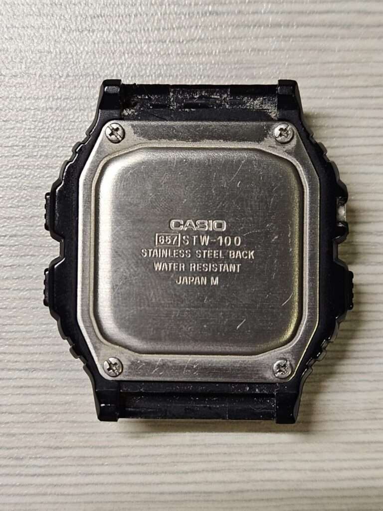 Casio STW-100 stainless steel case back with four screws, scratched, water resistant, Japan M