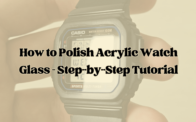 Hand holding a black Casio digital sports watch with scratched acrylic glass before polishing