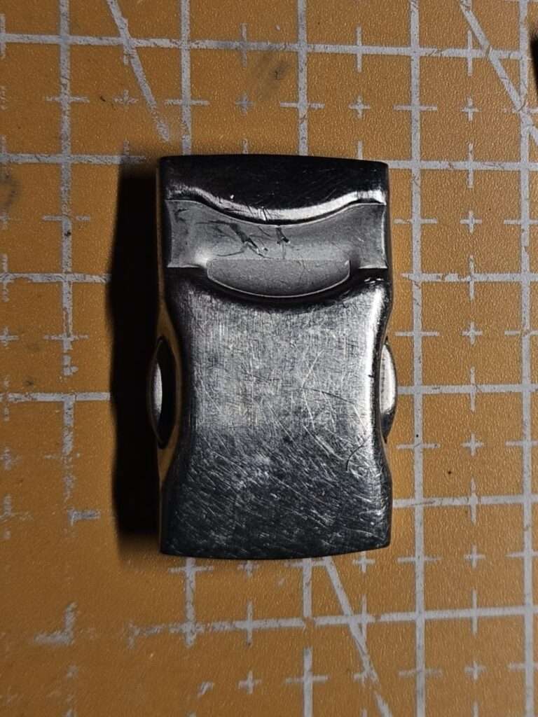 Fossil Big Tic JR8096 stainless steel push-button deployment clasp, heavily scratched, before restoration