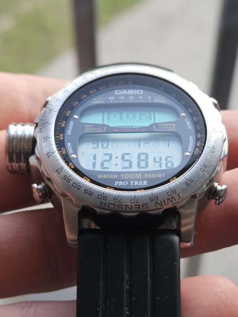 Polished Casio ALT-7000 stainless steel case back with Water Resistant engraving after restoration